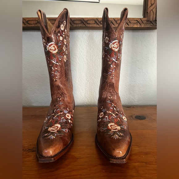 Shyanne Maisie Floral Brown Leather Embroidered Western Cowboy Boots - Sz 8 - Picture 6 of 10